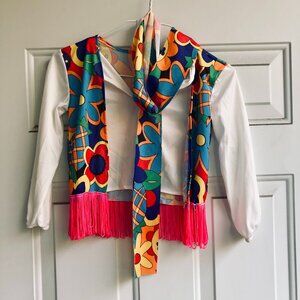 Rubies 60s 70s Hippie Groovy Halloween Costume Top Scarf Fringe Women Small USA
